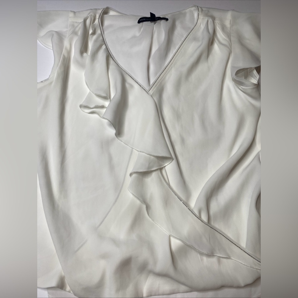 White House Black Market Top Sparkle Trim Women Size 10 White Party Fancy Summer